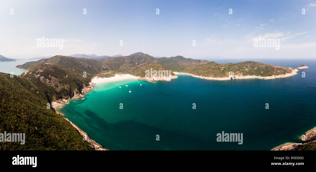 Panorama of the idyllic Sai Kung peninsula in the New Territories in Hong Kong wilderness, China Stock Photo