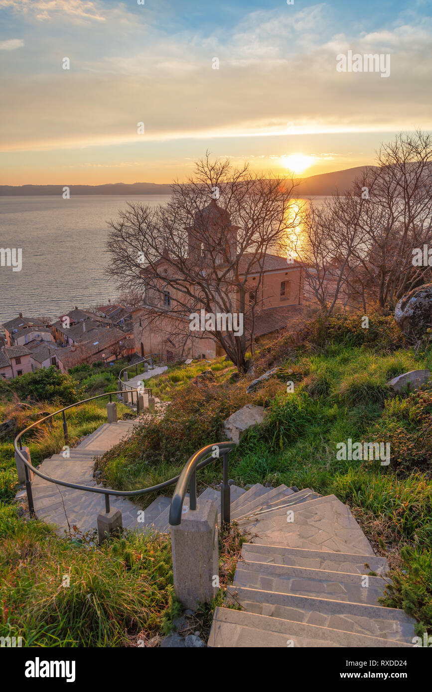 Trevignano Romano (Italy) - A nice medieval town on Bracciano lake, province of Rome, Lazio region, here at sunset Stock Photo