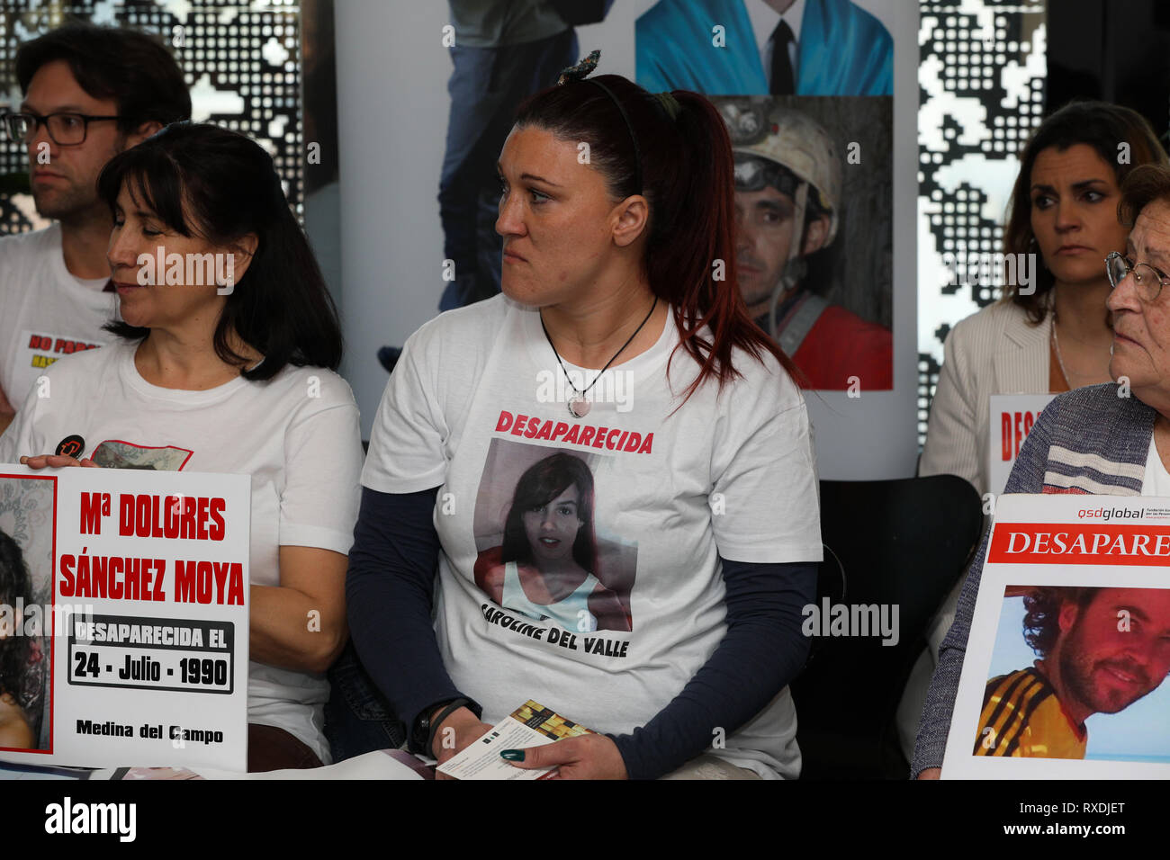 Madrid, Spain. 09th Mar, 2019. The missing since 2015 Carolina del Valle (C), her mother Isabel seen attending in Informative breakfast organized by the European Foundation for Missing Persons QSDGlobal with the presence of relatives. Credit: Jesús Hellin/Alamy Live News Stock Photo