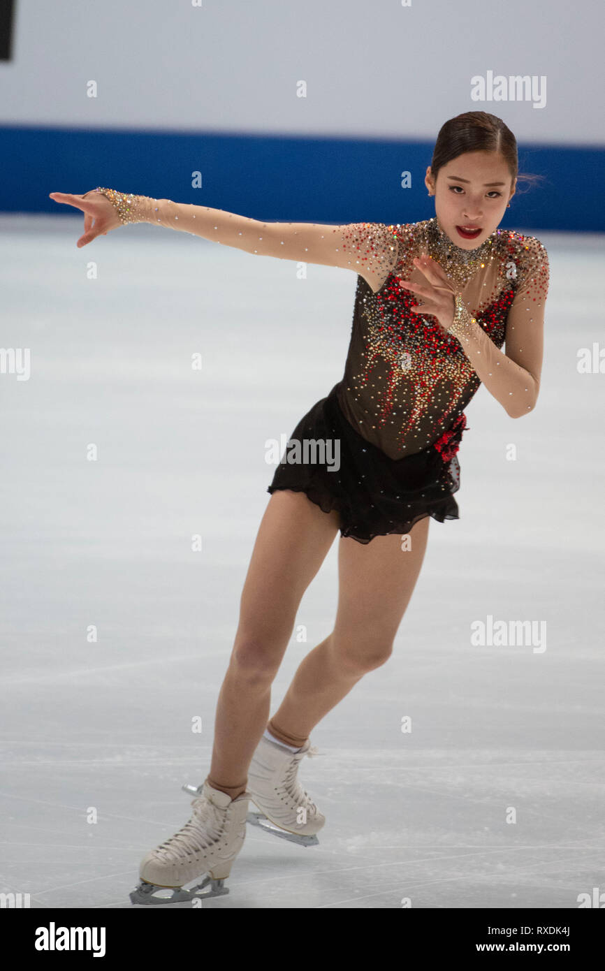 Young You of Korea during the ISU World Junior Figure Skating Championships 2019, Junior Ladies Short Program at Dom sportova in Zagreb, Croatia, on March 8, 2019