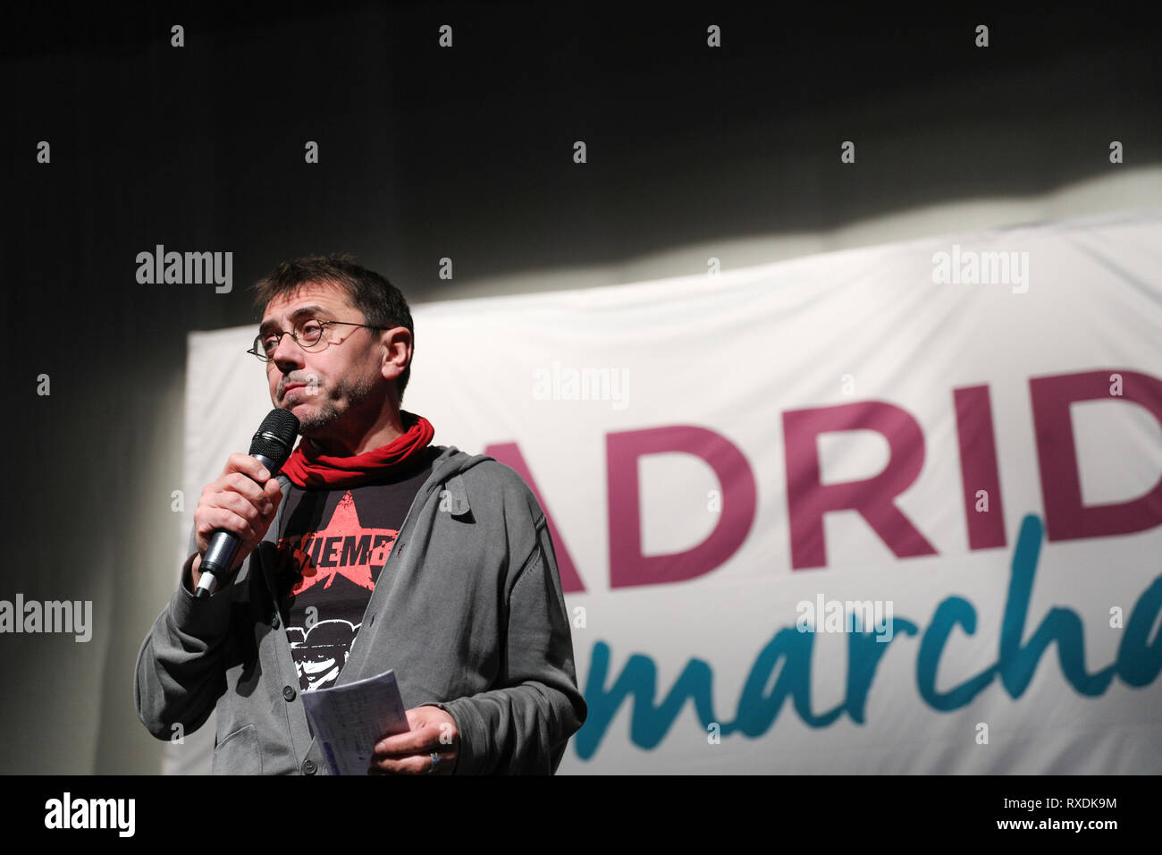 Madrid, Spain. 09th March, 2019.Juan Carlos Monedero seen speaking at the closing of the event #PodemosEnMarcha2019 Credit: Jesús Hellin/Alamy Live News Stock Photo