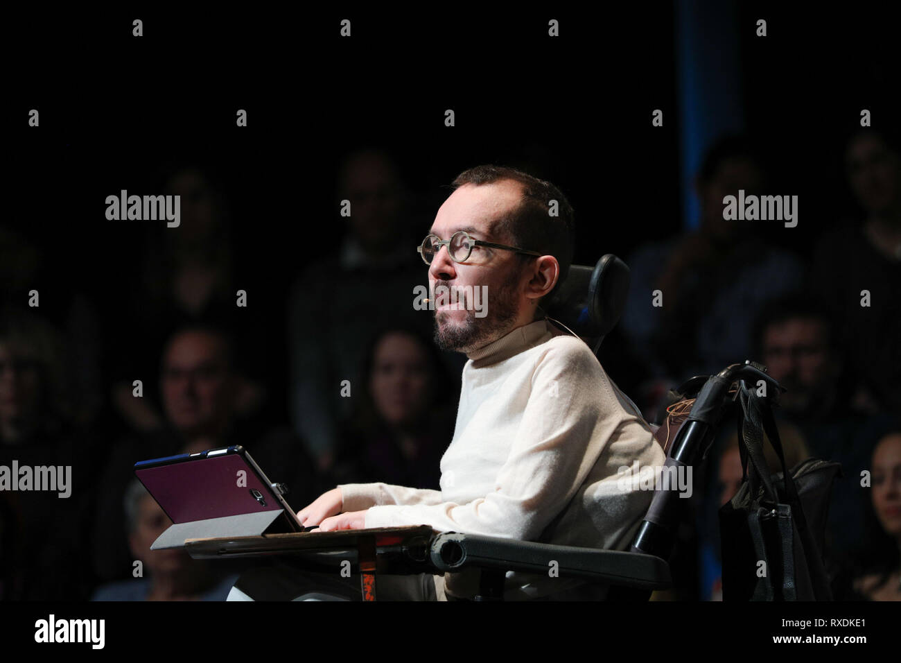 Madrid, Spain. 09th March, 2019.Pablo Echenique seen speaking at the closing of the event # PodemosEnMarcha2019 Credit: Jesús Hellin/Alamy Live News Stock Photo