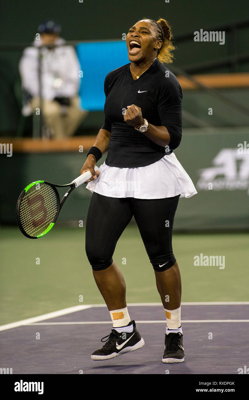 Indian Wells California Usa 8th Mar 2019 Serena Williams Usa Reacts As She Defeated Victoria Azarenka Blr 7 5 6 3 At The Bnp Paribas Open At The Indian Wells Tennis Garden In Indian