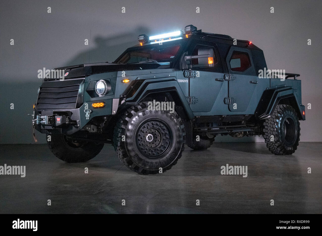 https www alamy com march 09 2019 2015 ford gurkha f 450sd terradyne 4wd 2015 terradyne gurkha rpv complete with full armored cladding paying homage to the nepali soldiers where it gets the name gurkha and built for transporting a crew of 4 this rpv rapid patrol vehicle is based on the ford f 450 platform and is armored without exceeding the the maximum payload ratings of the ford chassis powered by the 67l turbo diesel power stroke with 300 hp and 660 lbft torque the original glass has been replaced by ballistic quality transparencies providing finishing touches on this truly armored vehicle albert image240019509 html