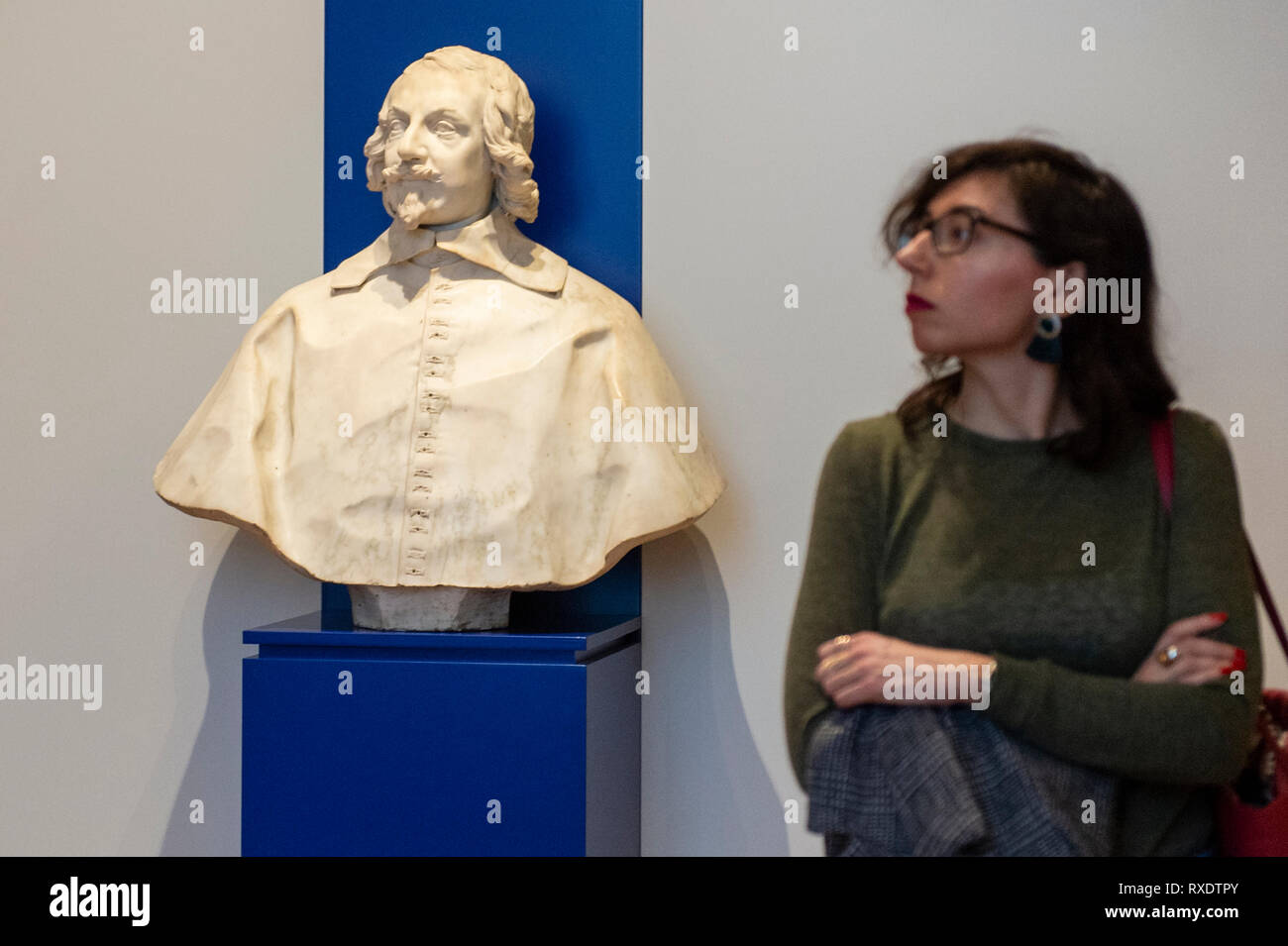 Torino, Italy, 09th March, 2019. Foto LaPresse/Nicolò Campo 9/3/2019 Torino (Italia) Cronaca Settimana dei Musei, l'iniziativa promossa dal Ministero per i Beni e le Attività culturali prevede l'ingresso gratuito a tutti i musei statali dal 5 al 10 marzo Nella foto: il busto del cardinale Maurizio di Savoia fatto da Francois du Quesnoy esposto nella Galleria Sabauda Photo LaPresse/Nicolò Campo March 9, 2019 Turin (Italy) News Week of Museums, the initiative promoted by the Ministry for Cultural Heritage and Activities provides free admission to all state museums from 5 to Stock Photo