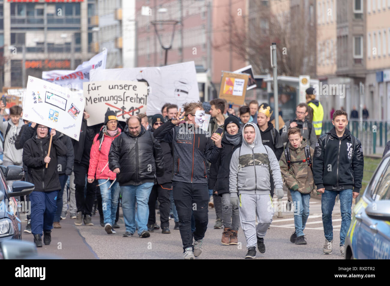 Magdeburg, Germany - 09th March, 2019: : In Magdeburg about 1000 predominantly younger people demonstrate against the EU copyright reform. The demonstrators fear censorship of the Internet if Article 13 is implemented. Credit: Mattis Kaminer/Alamy Live News Stock Photo