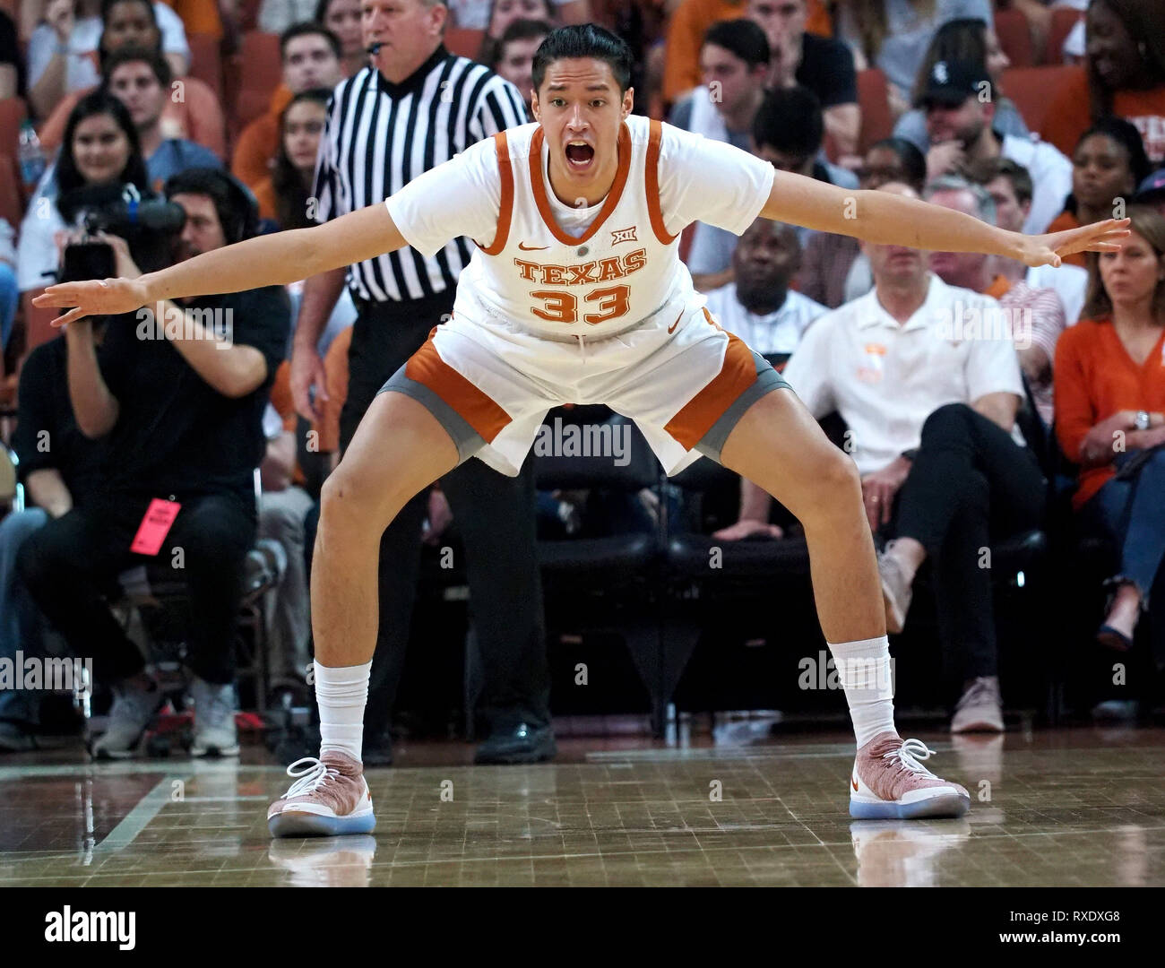 March 9, 2019. Kamaka Hepa #33 of the Texas Longhorns in action vs the TCU Horned Frogs at the Frank Erwin Center in Austin Texas. TCU beats Texas 69-54.Robert Backman/Cal Sport Media. Stock Photo