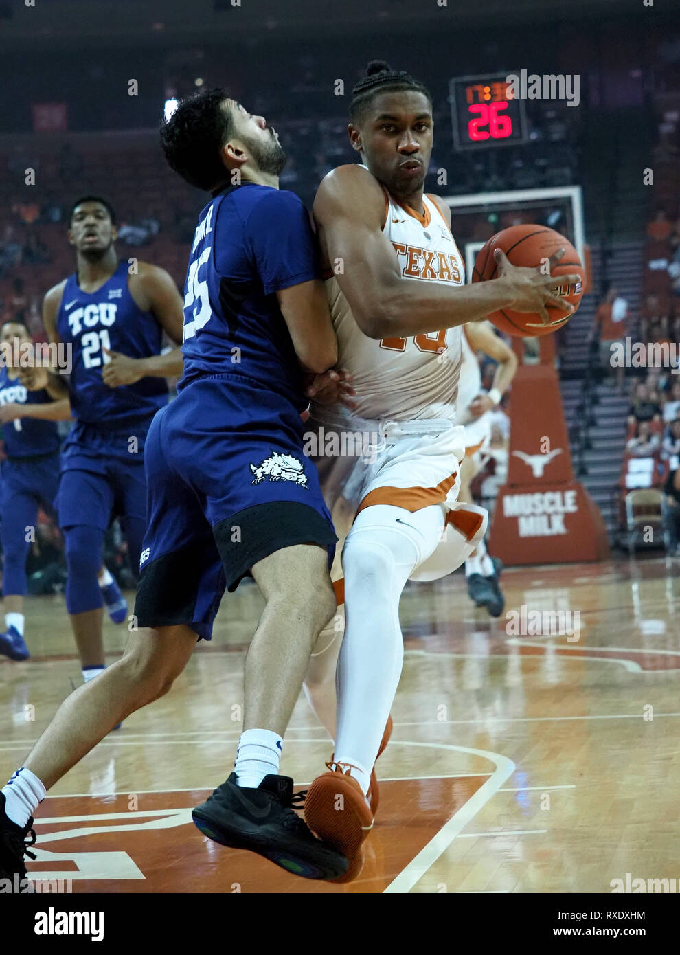 March 9, 2019. Jase Febres #13 of the Texas Longhorns in action vs the TCU Horned Frogs at the Frank Erwin Center in Austin Texas. TCU beats Texas 69-54.Robert Backman/Cal Sport Media. Stock Photo