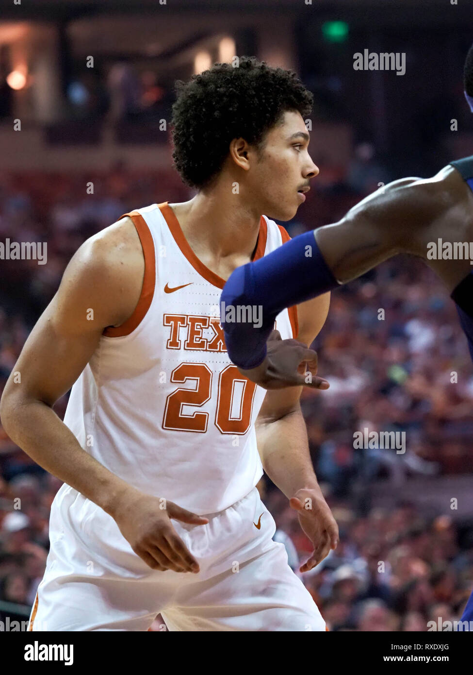 March 9, 2019. Jericho Sims #20 of the Texas Longhorns in action vs the TCU Horned Frogs at the Frank Erwin Center in Austin Texas. TCU beats Texas 69-54.Robert Backman/Cal Sport Media. Stock Photo