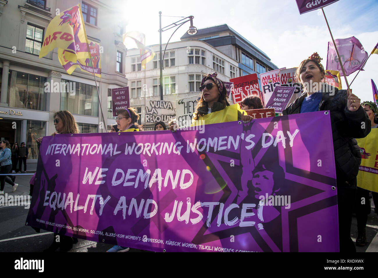 London,  UK. 9th March 2019. London, UK. 09th Mar, 2019. London, UK. 09th Mar, 2019. we demand equality and justice, Million Women Rise, an annual march for the International Women's Day, this year dedicated to women and girls killed by men and called 'Never Forgotten', London, UK, 09-03-2019 Credit: Bjanka Kadic/Alamy Live News Credit: Bjanka Kadic/Alamy Live News Stock Photo