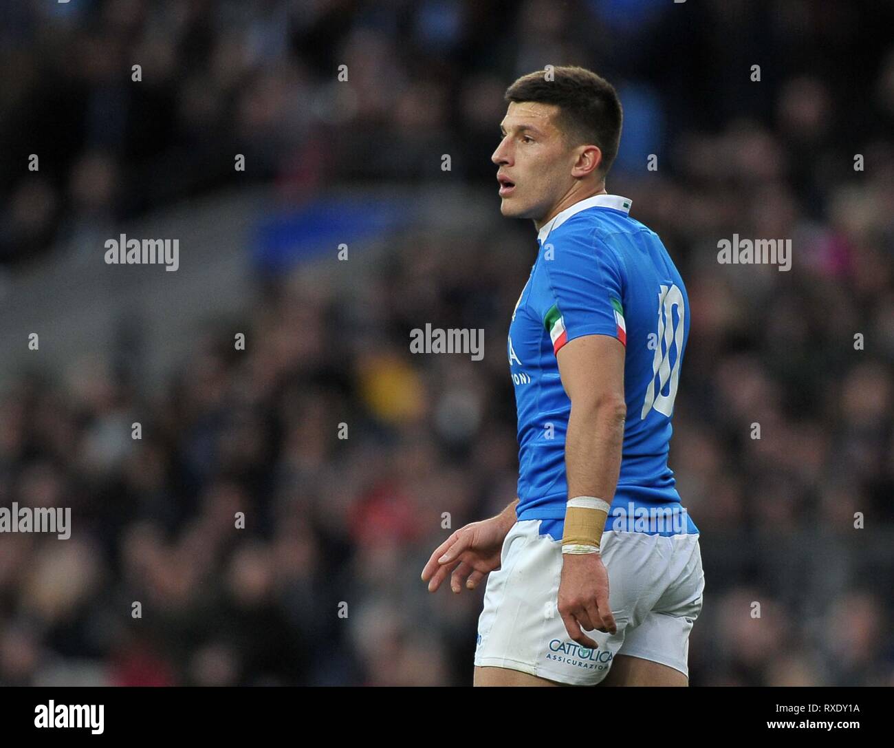London, UK. 09th Mar, 2019. Tommaso Allan (Italy). England V Italy. Guinness six nations rugby. Twickenham stadium. Credit: Sport In Pictures/Alamy Live News Stock Photo