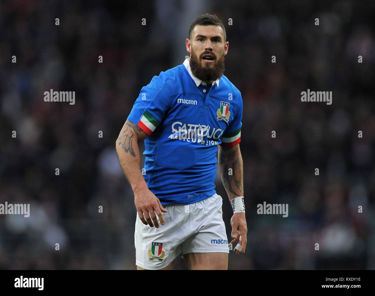London, UK. 09th Mar, 2019. Jayden Hayward (Italy). England V Italy. Guinness six nations rugby. Twickenham stadium. Credit: Sport In Pictures/Alamy Live News Stock Photo