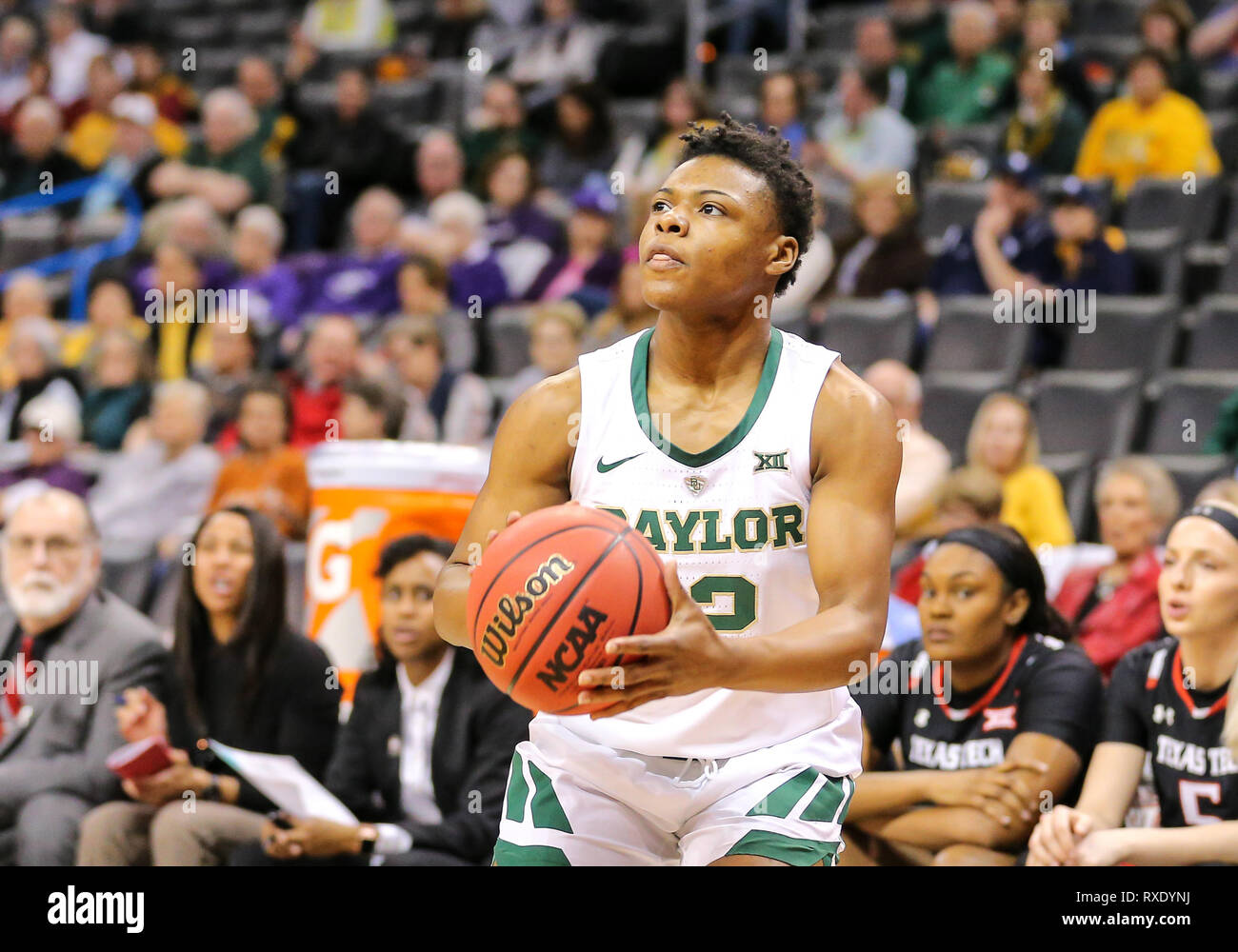 Oklahoma City, OK, USA. 9th Mar, 2019. Baylor Guard Moon Ursin (12) attempts a shot during a Phillips 66 Big 12 Womens Basketball Championship quarterfinal game between the Baylor Lady Bears and the Texas Tech Lady Raiders at Chesapeake Energy Arena in Oklahoma City, OK. Gray Siegel/CSM/Alamy Live News Stock Photo