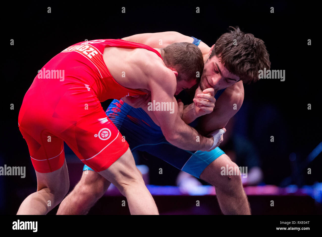 Novi Sad, Serbia. 9th Mar, 2019. United World Wrestling Under 23 Senior  European Championships; Edemi Bolkvadze of GEO competes against Vazgen  Tevanyan of ARM during the Men's Freestyle 65kg Gold medal match