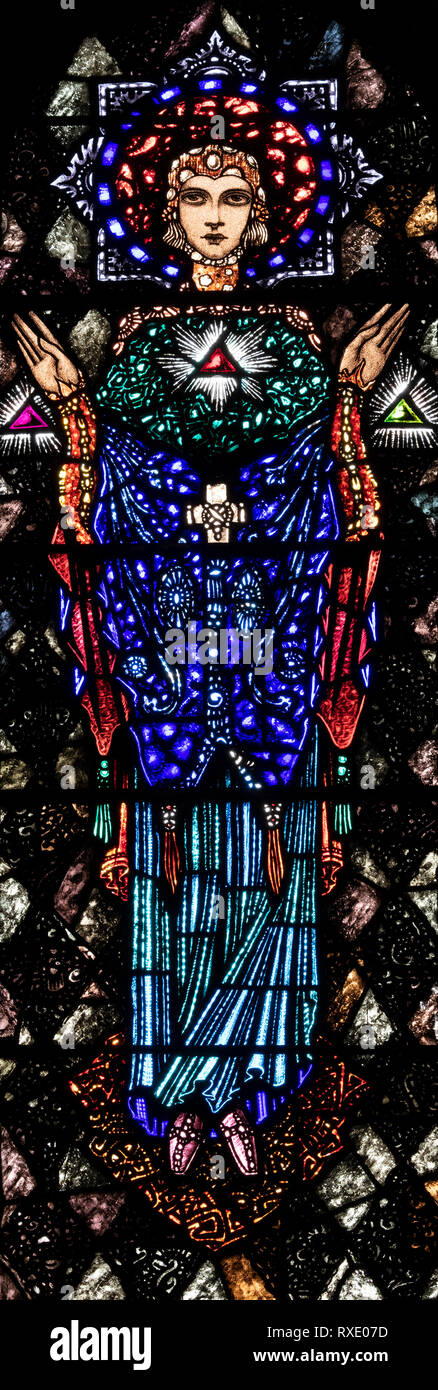 St. Ita, Patron Saint of Killeedy, St. Oswald & St Edmund Church, Ashton-in-Makerfield, Greater Manchester, UK Stock Photo