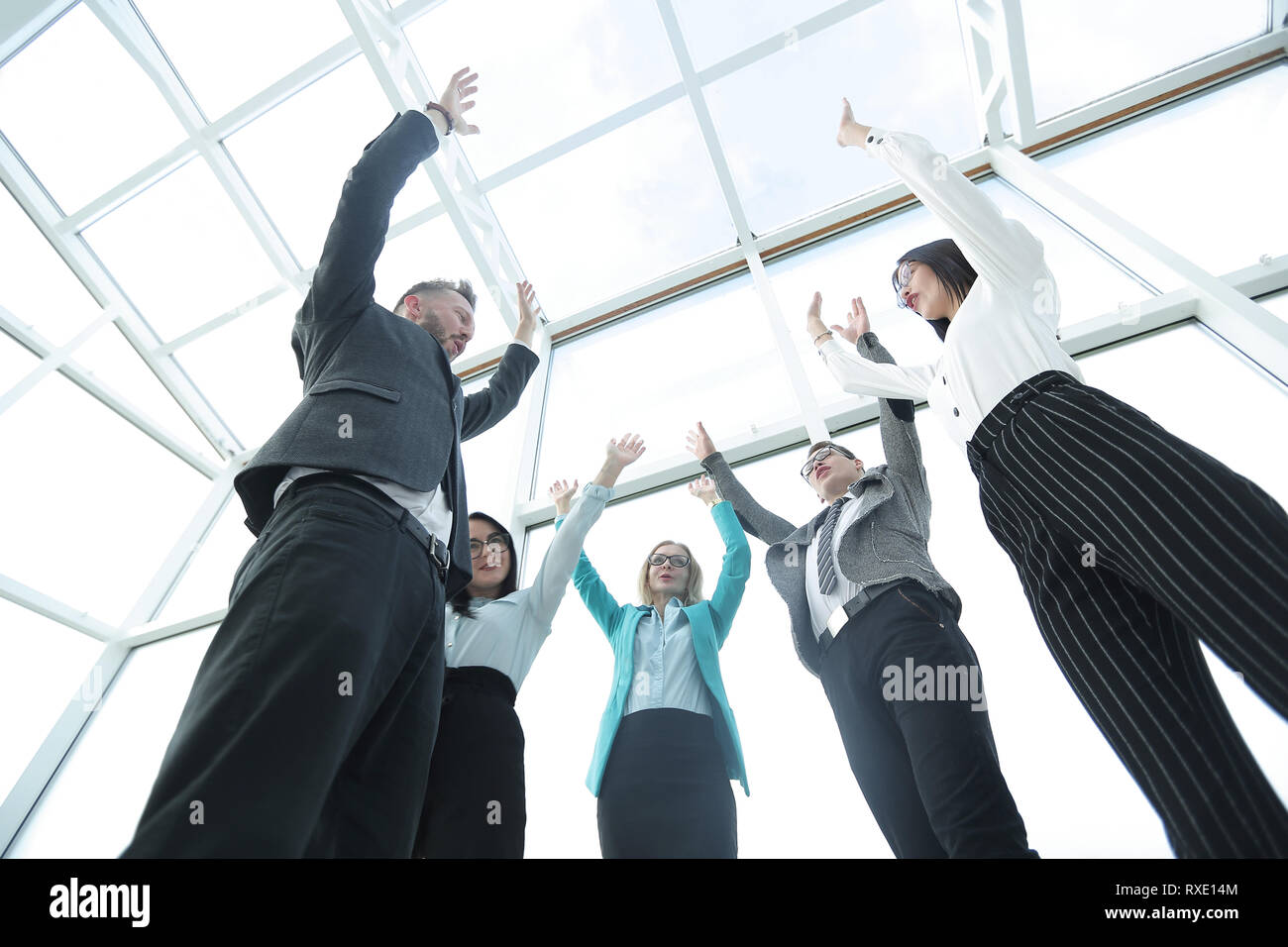 Group students raise hands hi-res stock photography and images - Alamy