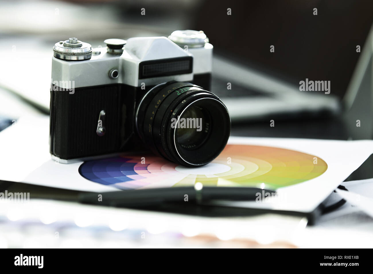 close up.camera on the table at the designer Stock Photo - Alamy