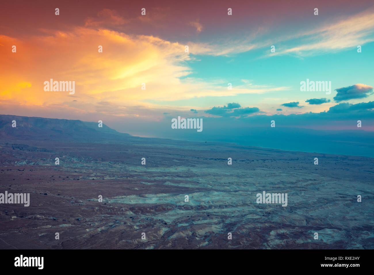 Beautiful sunrise over the Dead Sea. View from Masada fortress Stock ...