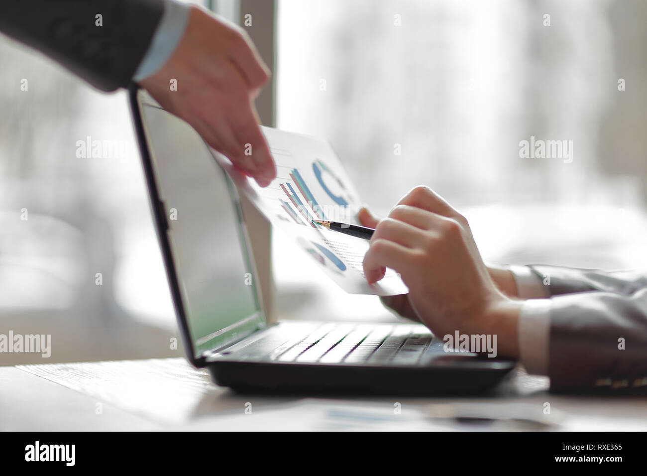 close up.colleagues are discussing financial data. development concept. Stock Photo