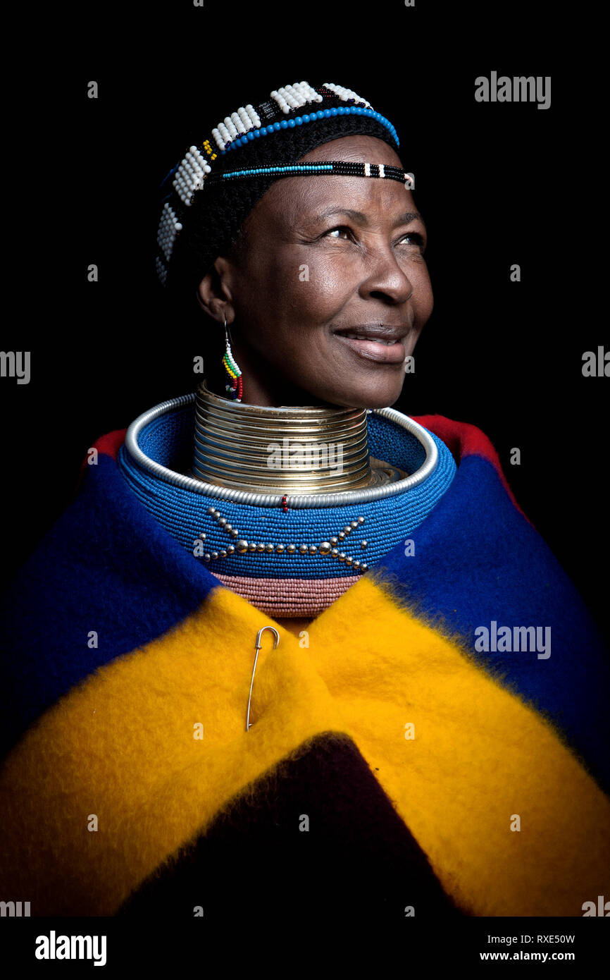 An Ndebele woman in Mpumalanga, South Africa. Stock Photo