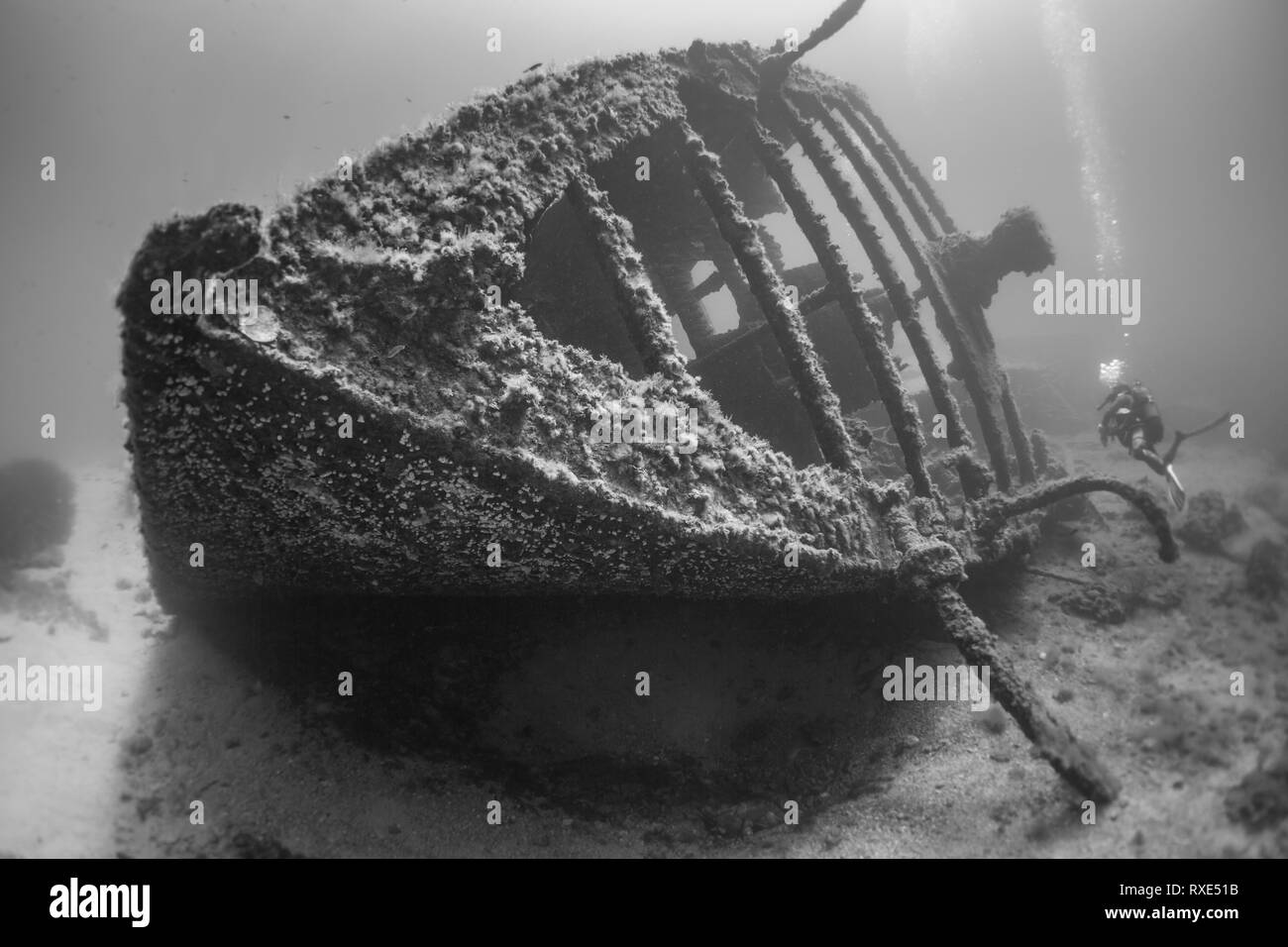 Wreck of Saphis, Mediterranean sea.  Spahis is an steam ship of 52,80 m of length and 7,45 m of wide launched in 1864. Stock Photo