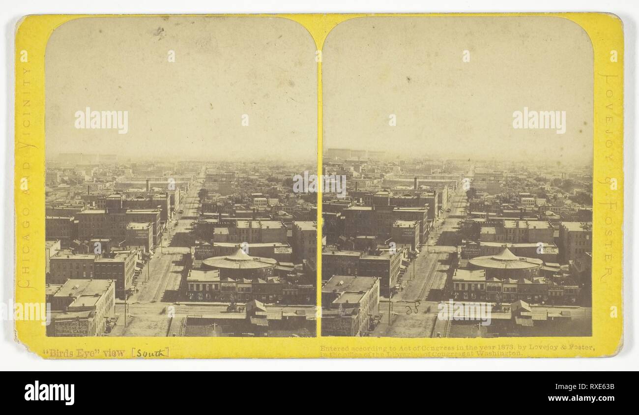 Bird's Eye View (South). Lovejoy &amp; Foster; American, active 1870s. Date: 1873. Dimensions: 9.2 x 7.8 cm (each image); 10 x 17.7 cm (card). Toned gelatin silver print, stereo, from the series 'Chicago and Vicinity'. Origin: United States. Museum: The Chicago Art Institute. Stock Photo