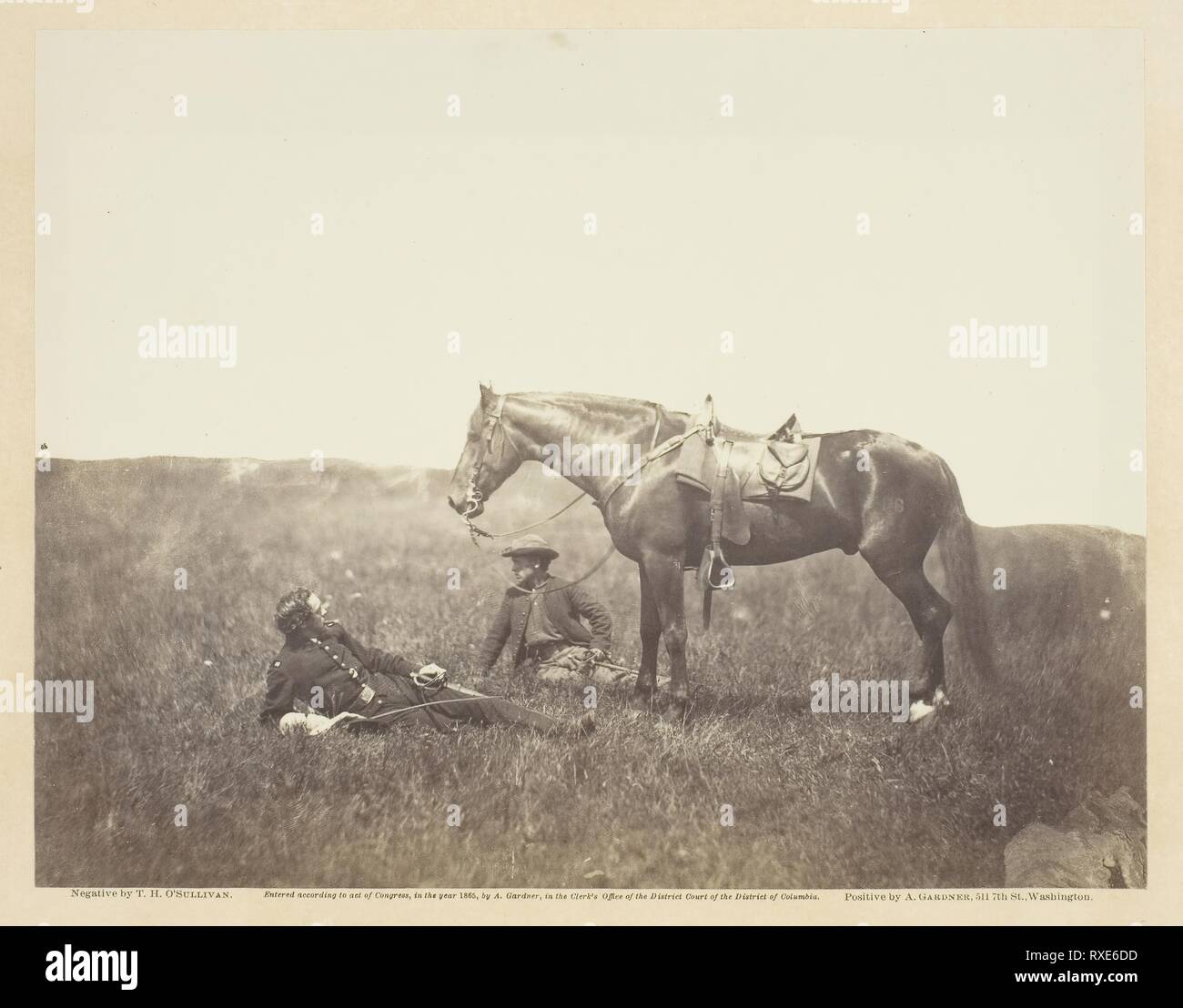 The Halt. Timothy O'Sullivan; American, born Ireland, 1840-1882. Date: 1864. Dimensions: 17.7 x 22.9 cm (image/paper); 31.1 x 44.7 cm (album page). Albumen print, pl. 50 from the album 'Gardner's Photographic Sketch Book of the War, vol. 1' (1866). Origin: United States. Museum: The Chicago Art Institute. Stock Photo