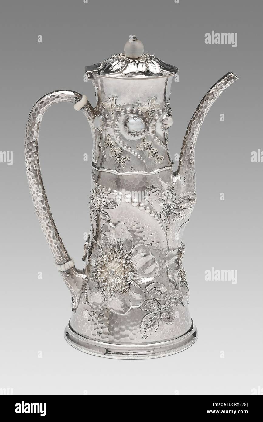 Coffee Pot. Design attributed to Charles Osborne; American, 1847-1920; Tiffany and Company; American, founded 1837; New York, New York. Date: 1881-1889. Dimensions: 19.1 × 7.6 × 12.7 cm (7 1/2 × 3 1/8 × 5 1/8 in.); 372.5 grams. Silver, pearls, chalcedony, and ivory. Origin: New York City. Museum: The Chicago Art Institute. Stock Photo