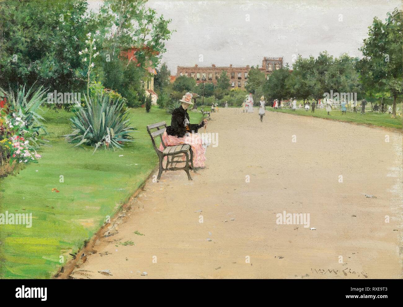 A City Park. William Merritt Chase; American, 1849-1916. Date: 1882-1892. Dimensions: 34.6 × 49.9 cm (13 5/8 × 19 5/8 in.). Oil on canvas. Origin: United States. Museum: The Chicago Art Institute. Stock Photo