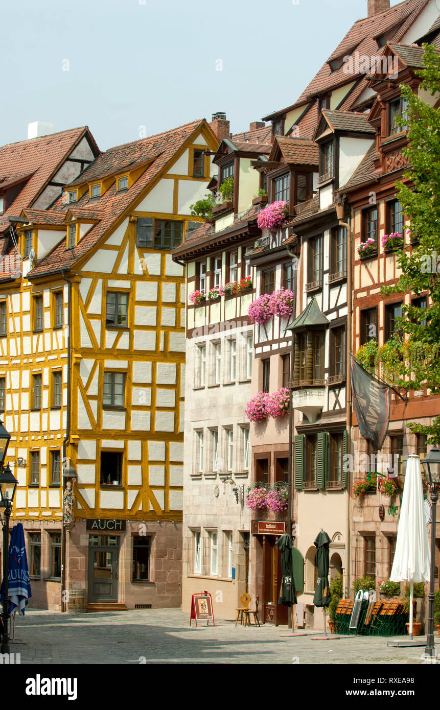 Deutschland, Bayern, Franken, Nürnberg, Fachwerkhaus in der Weissgerbergasse, sie gehört zu den wenigen erhaltenen Baudenkmälern und historischen Sehe Stock Photo
