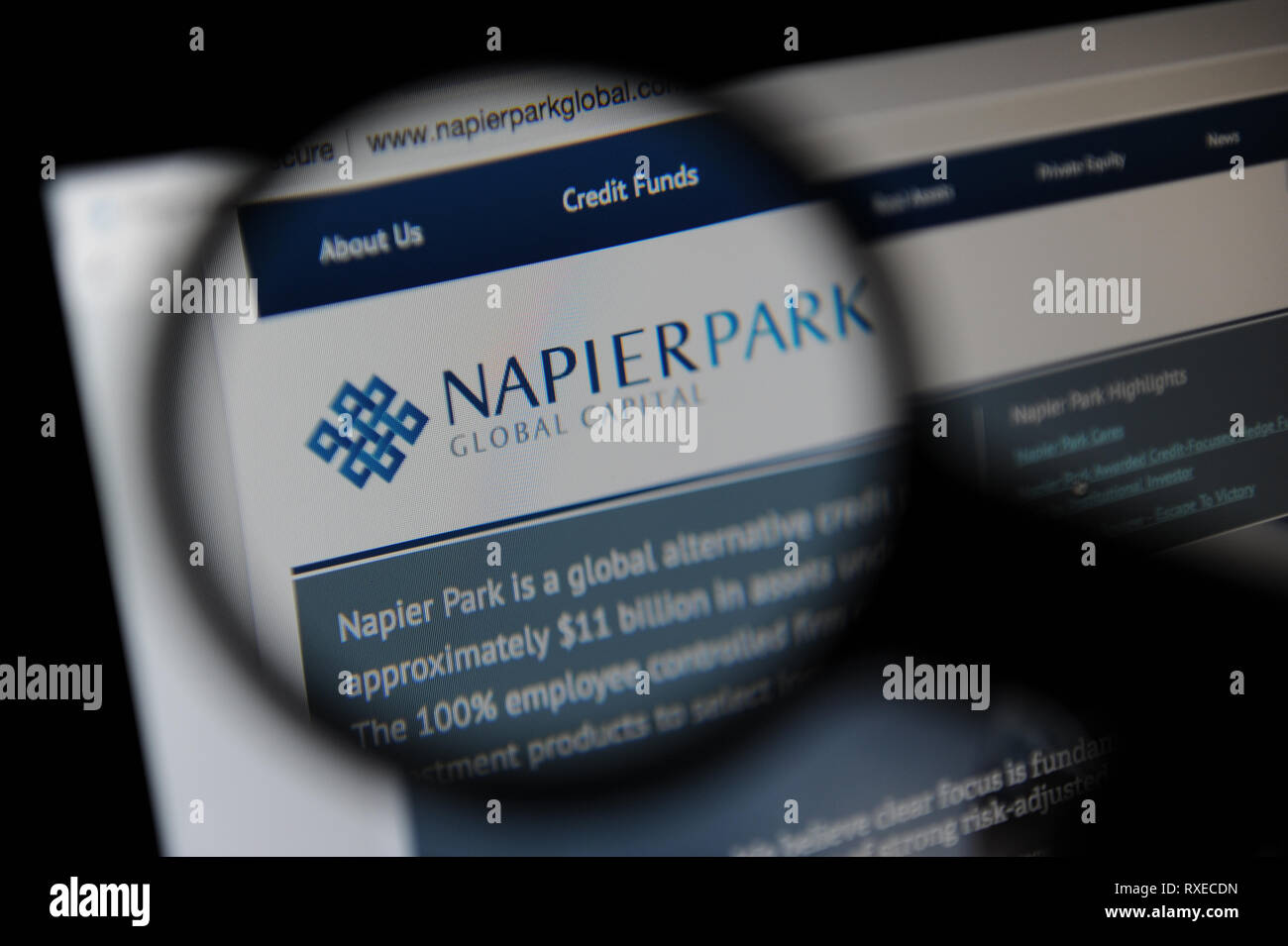 Napier Park Global Capital website seen through a magnifying glass Stock Photo