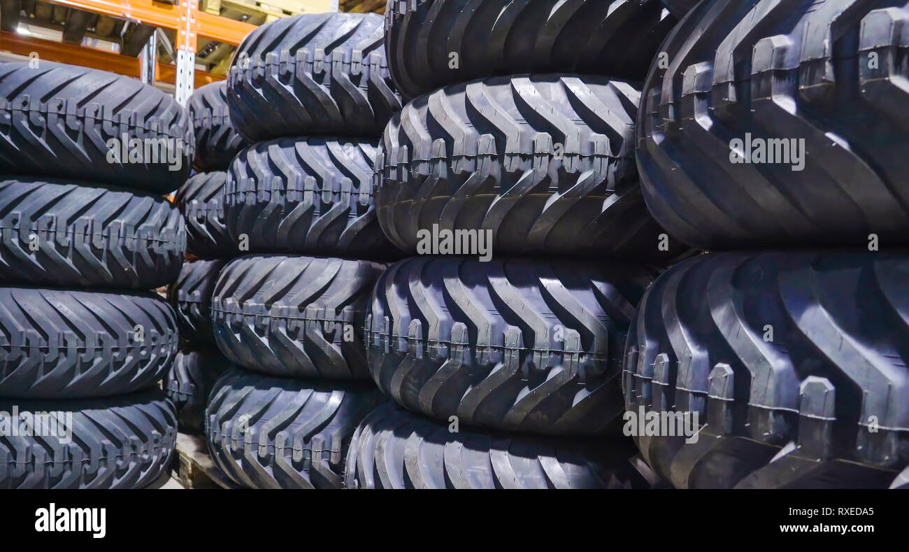 A set of black tires on the machinery. These wheels coming from the machine shop Stock Photo Alamy