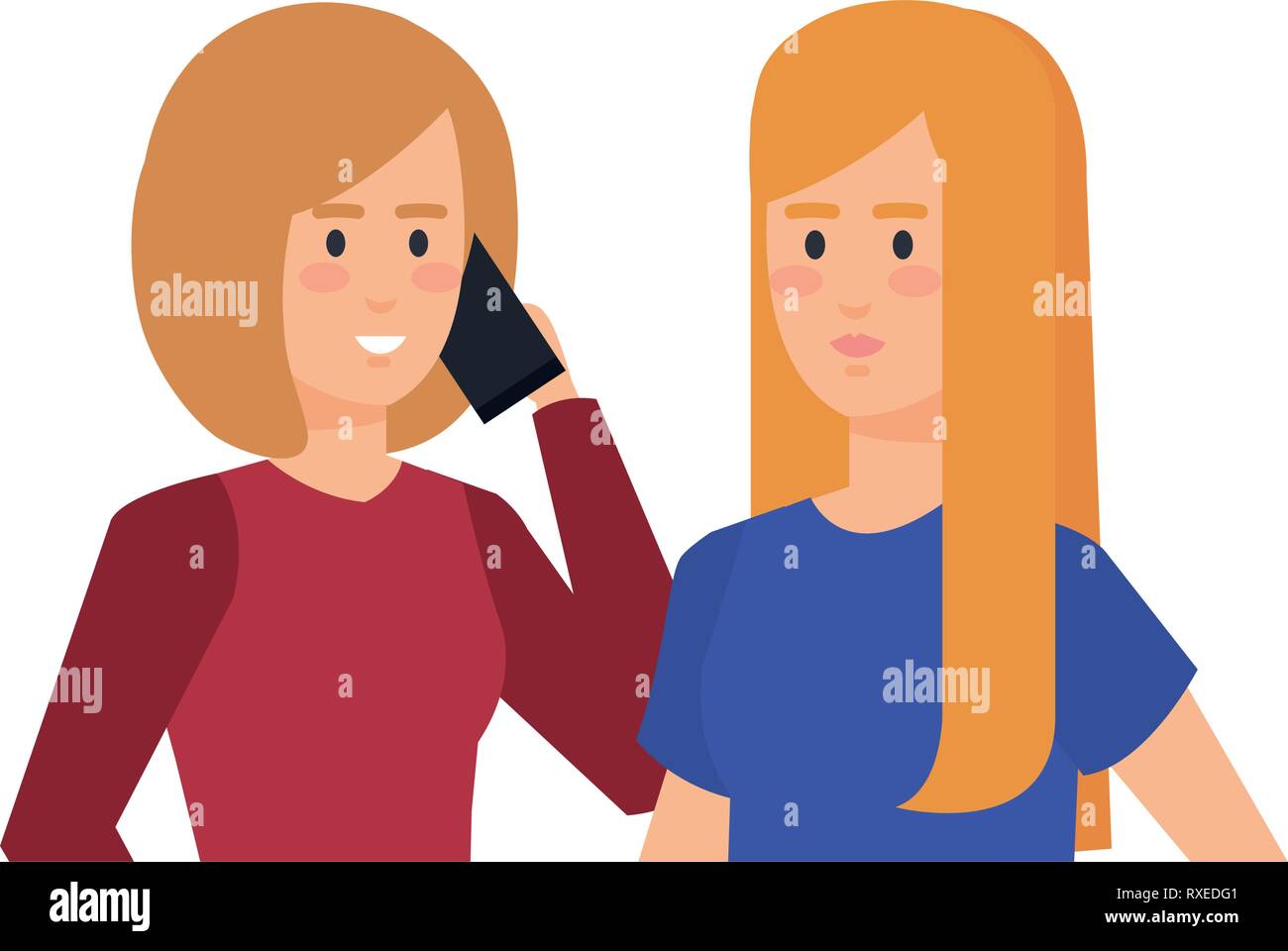 couple girls with smartphone avatars characters Stock Vector Image ...