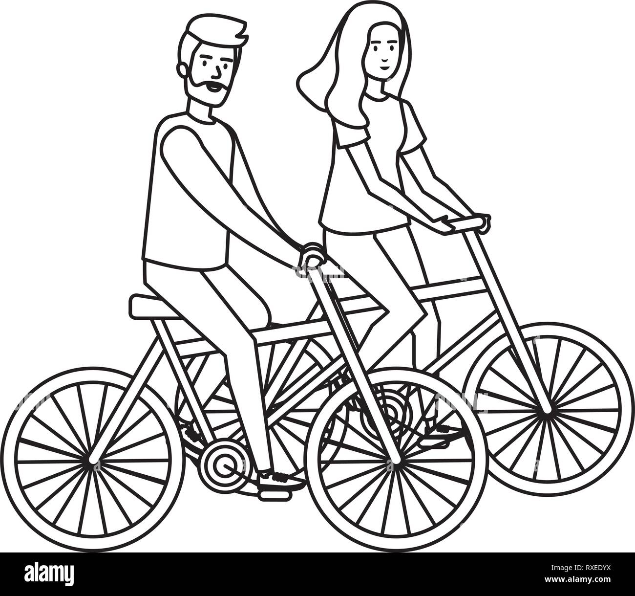 young couple in bicycles avatars characters Stock Vector Image & Art ...