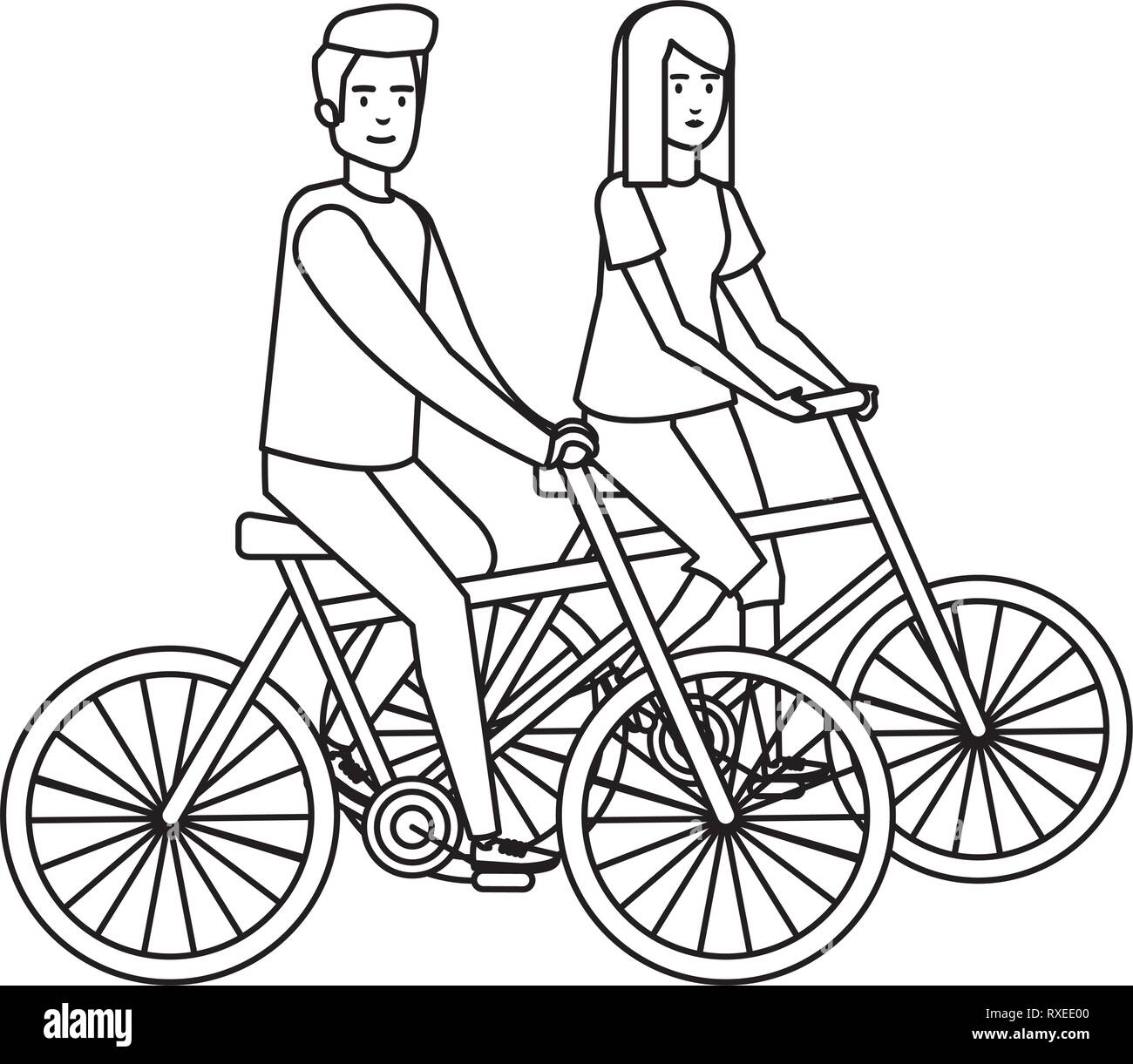 young couple in bicycles avatars characters Stock Vector Image & Art ...