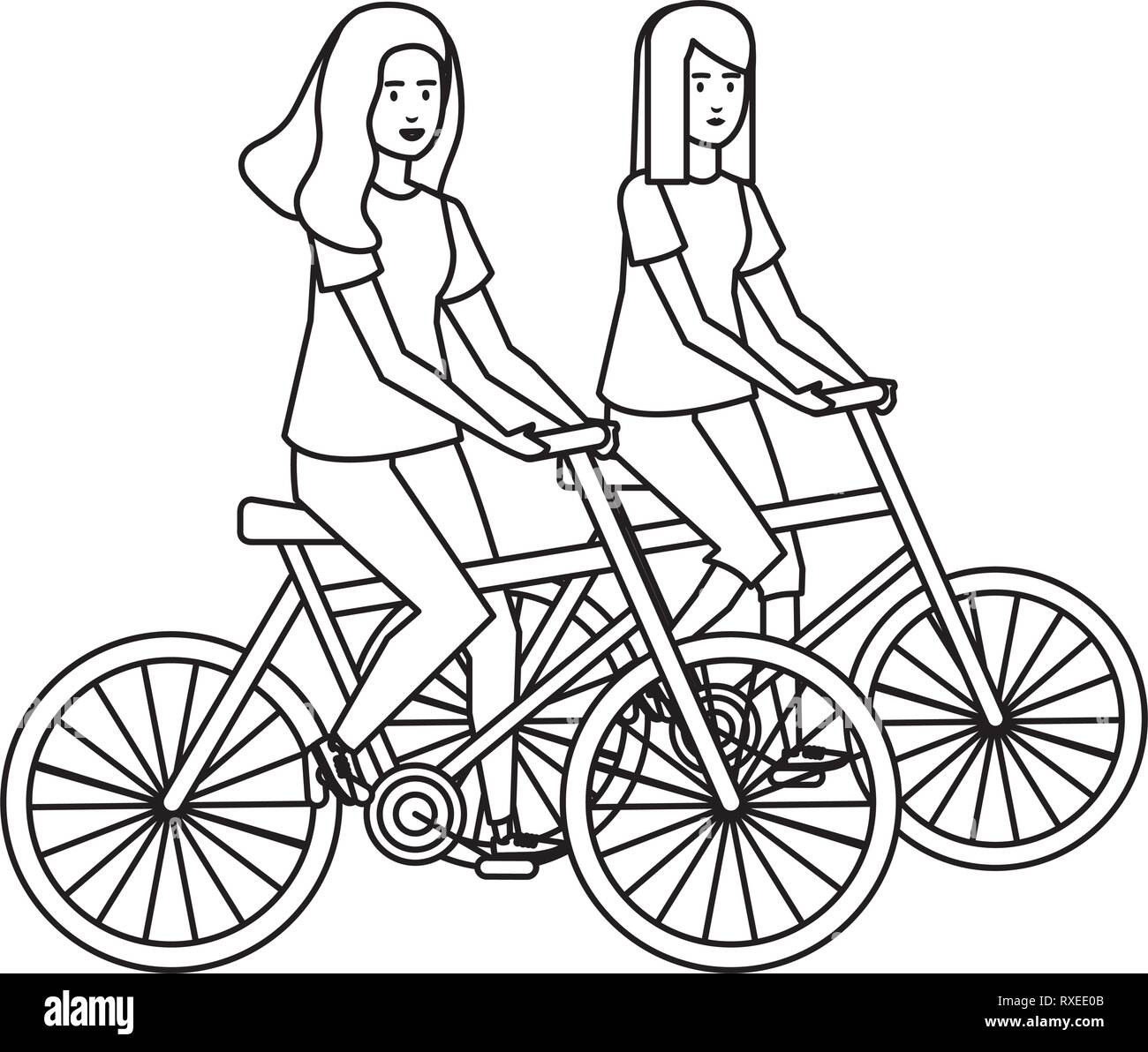 couple girls in bicycles avatars characters Stock Vector Image & Art ...