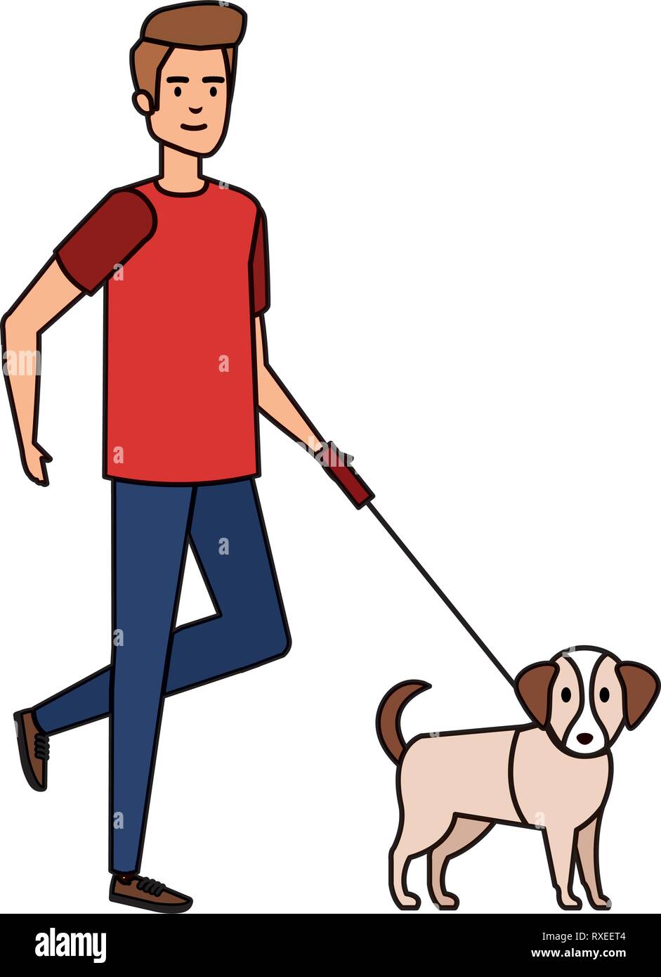 young man walking with dog Stock Vector Image & Art - Alamy