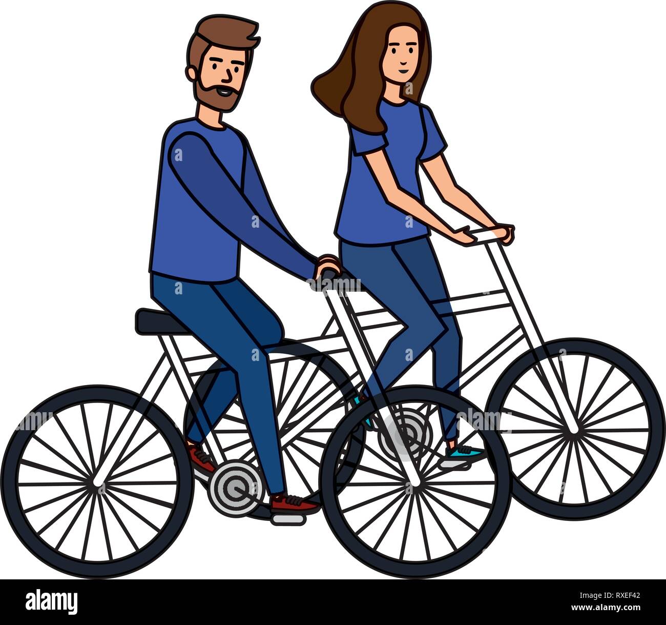 young couple in bicycles avatars characters Stock Vector Image & Art ...