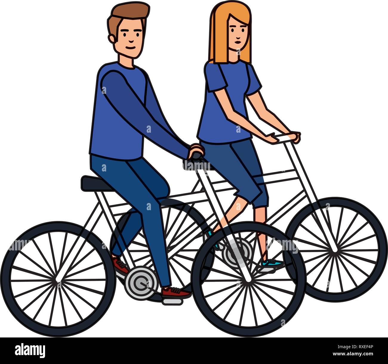young couple in bicycles avatars characters Stock Vector Image & Art ...