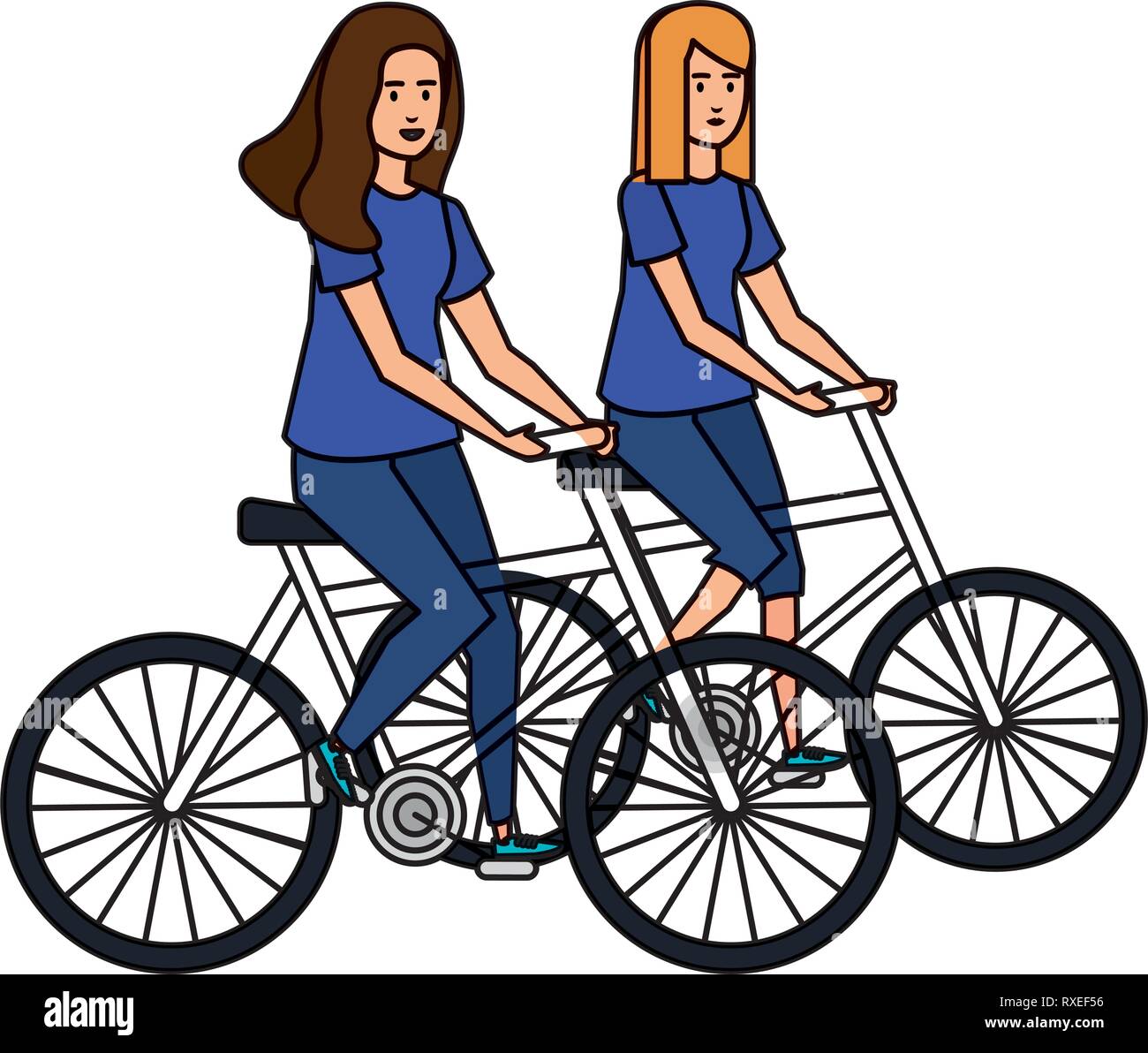 couple girls in bicycles avatars characters Stock Vector Image & Art ...