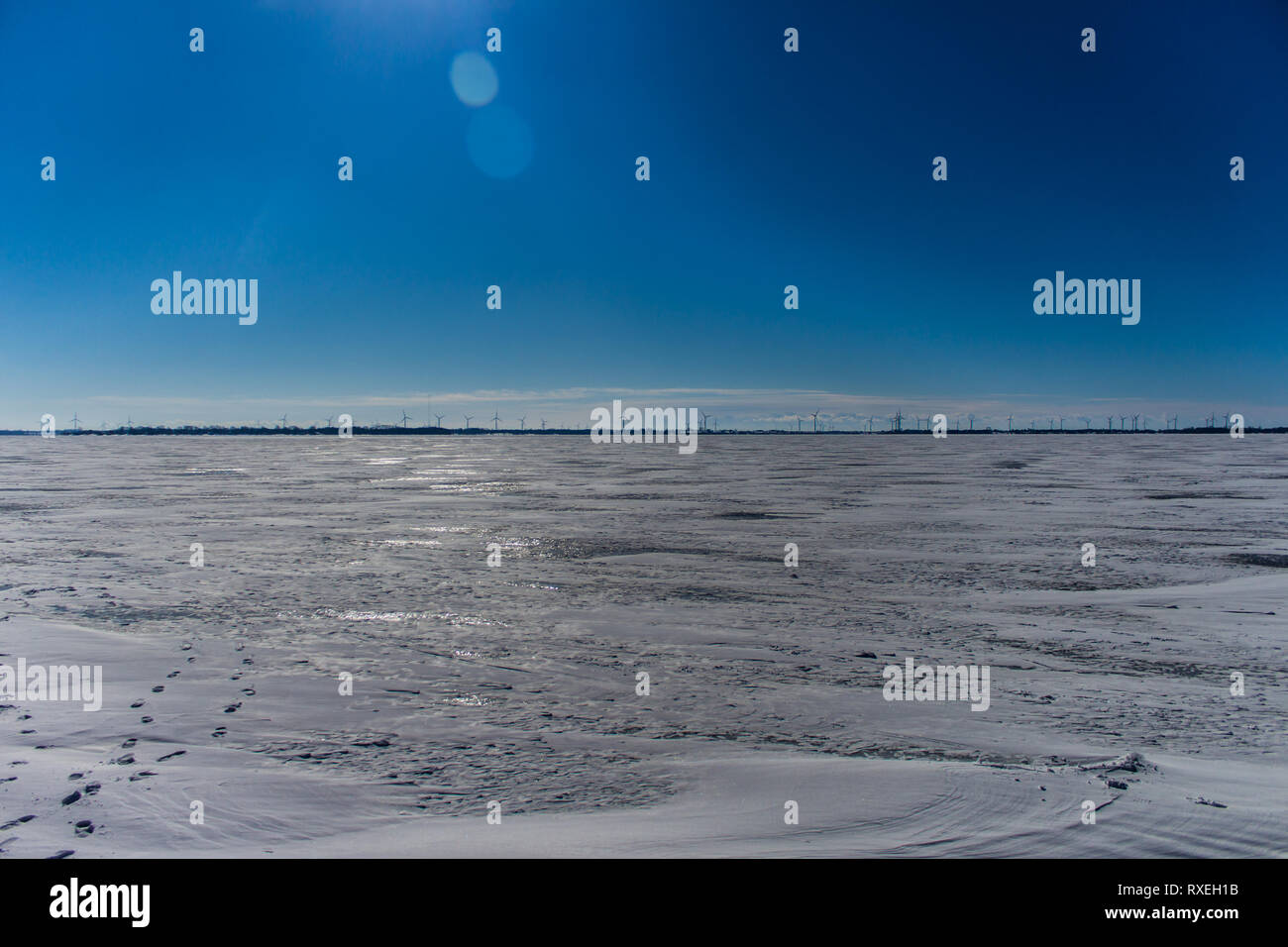 Lake Ontario frozen over during a bitterly cold winter. Stock Photo