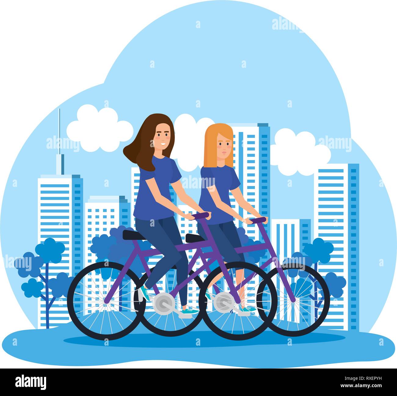 couple girls in bicycles avatars characters Stock Vector Image & Art ...