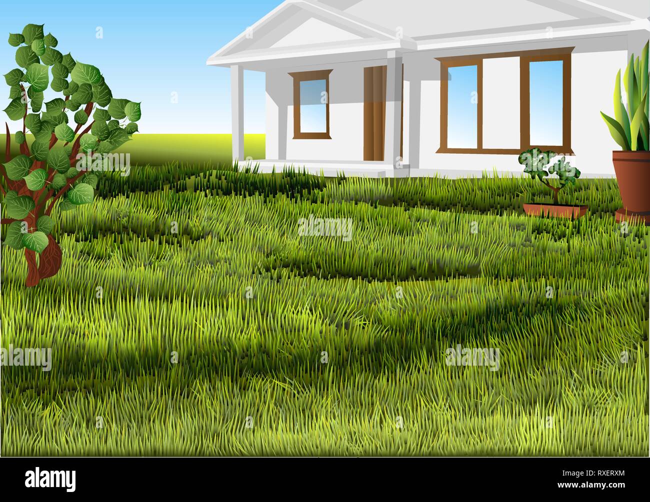 white house on a green lawn. 10 EPS Stock Vector