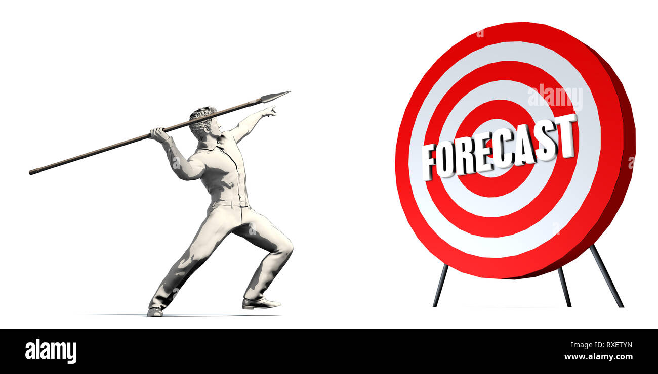 Aiming For Forecast with Bullseye Target on White Stock Photo