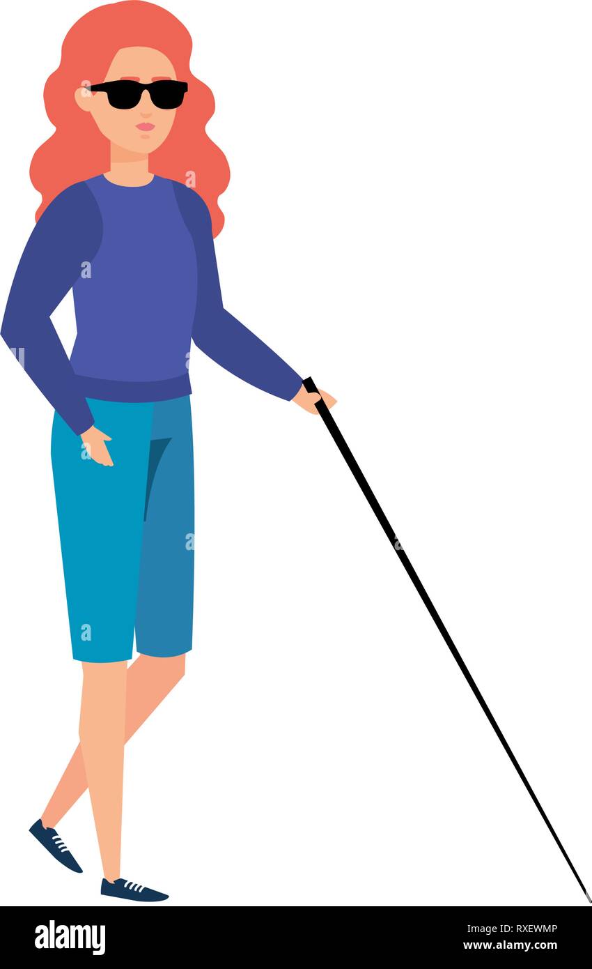 blind woman with walking stick Stock Vector Image & Art - Alamy