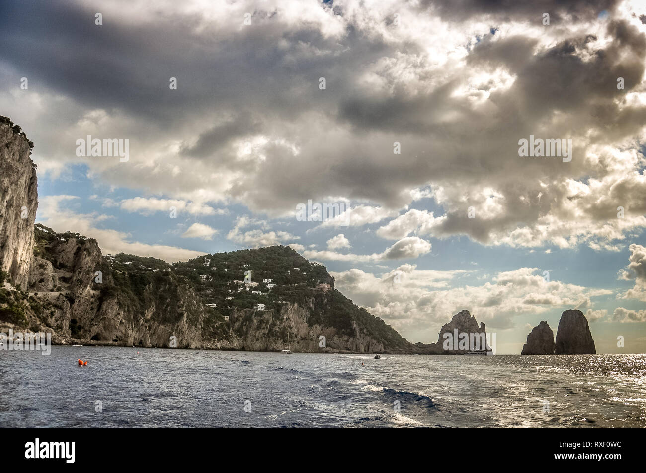 Panorama of the coast of the island of Capri and Faraglioni, Italy Stock Photo