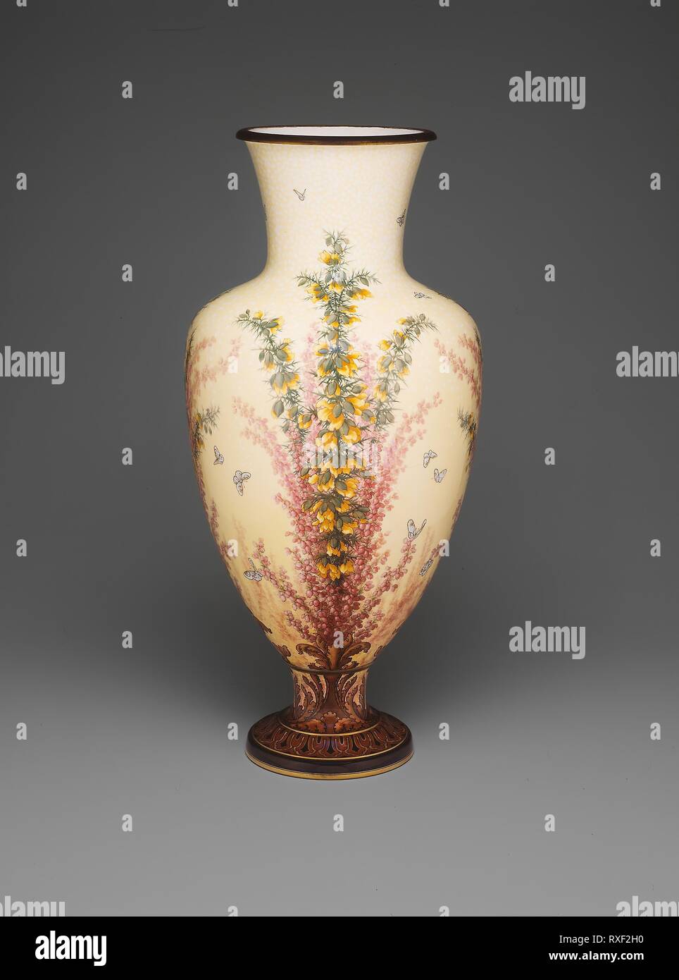 Vase d'Arezzo. Sèvres Porcelain Manufactory; Sèvres, France, founded 1740; Designed by Albert-Ernest Carrier-Belleuse (French, 1824-1887); Decorated by Henri Lucien Lambert (French, 1836-1909). Date: 1884-1885. Dimensions: H. 85 cm (33 1/2 in.). Hard-paste porcelain, polychrome enamels, and gilding, with copper alloy mounts. Origin: Sèvres. Museum: The Chicago Art Institute. Author: Manufacture nationale de Sevres. Stock Photo