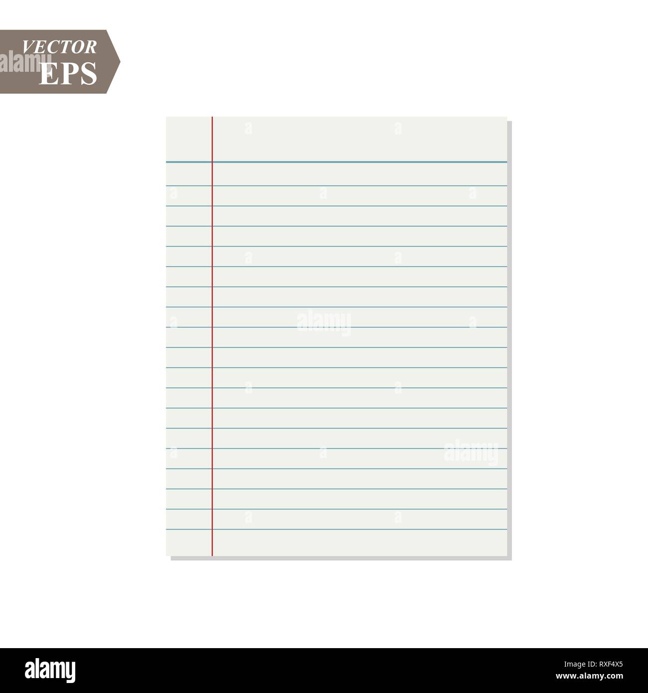 Vector realistic lined paper sheet with margins. Copybook, notebook or exercise book blank page, school organizer mockup or template for your text eps Stock Vector