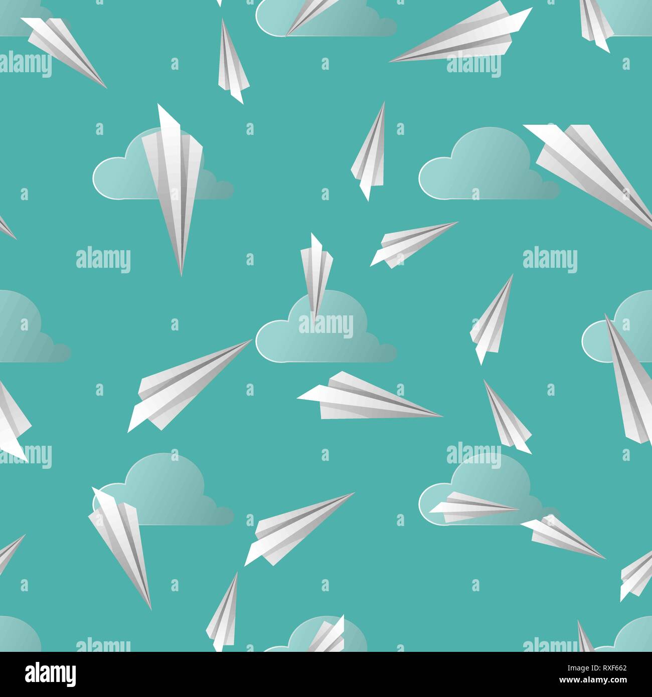 Seamless pattern with paper planes and clouds 10 eps Stock Vector