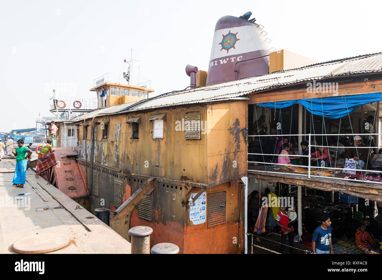 Barisal, Bangladesh, February 27 2017: View of the second and third class of The Rocket - an ancient paddle steamer operating on the rivers of Banglad Stock Photo